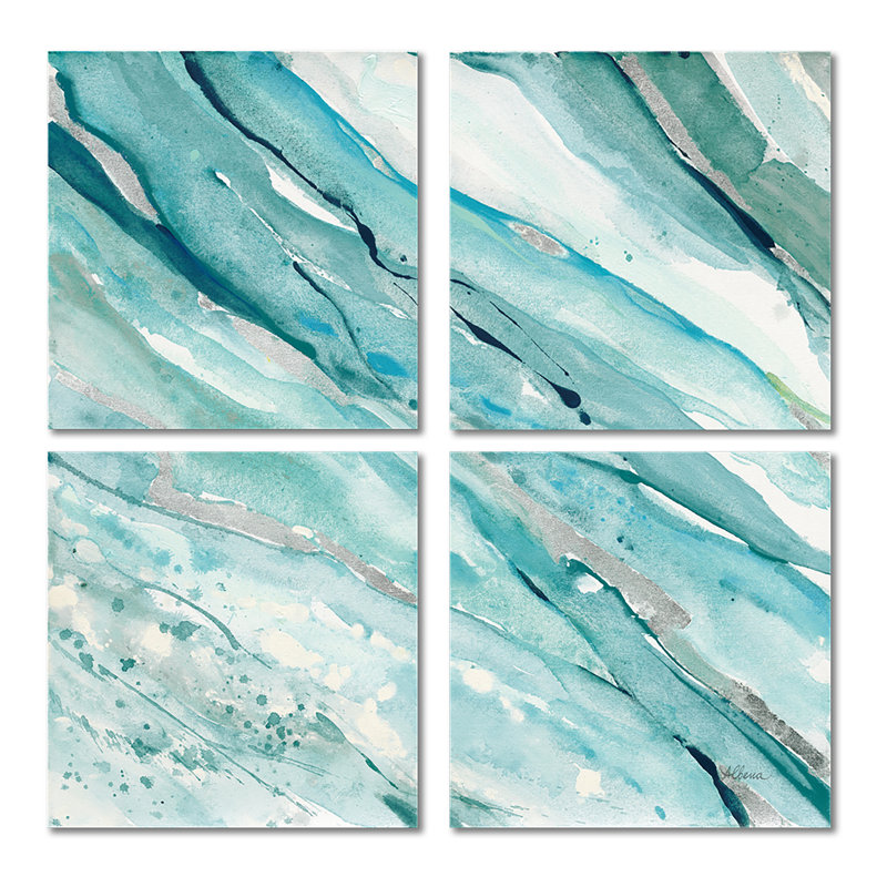 «Silver Springs I Blue Green - Nautical & Coastal», reproduction d'art sur toile 4 pièces