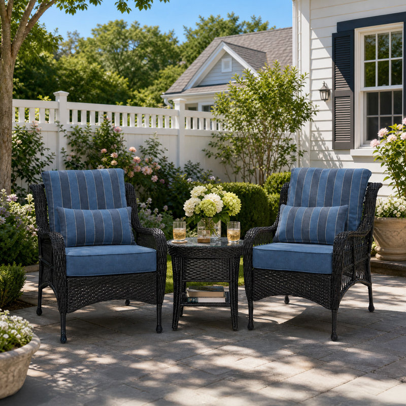 Aoodor Outdoor Seat/Back Cushion, 22" W x 24" D, Blue Striped