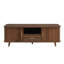 Table basse rectangulaire avec finition en noyer brun et rangement caché, meuble audio-vidéo de salon