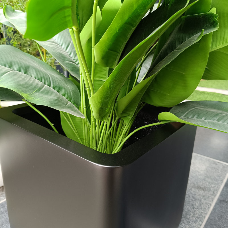 Kute Nest Indoor/Outdoor H15" Cubo Fiberstone Planter - Tricorn Black - Pot Opening 12", Black, 15'' H x 14'' W x 14'' D