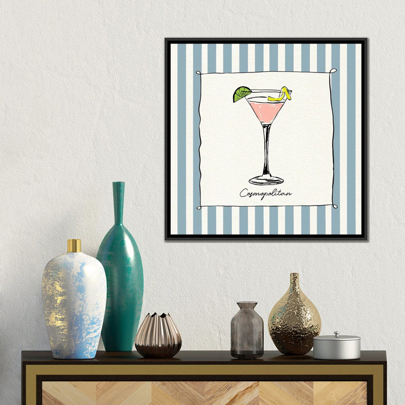 «Cocktail Hour Cosmo», reproduction d'art sur toile encadrée, 18" x 18", Toile avec cadre, Noir
