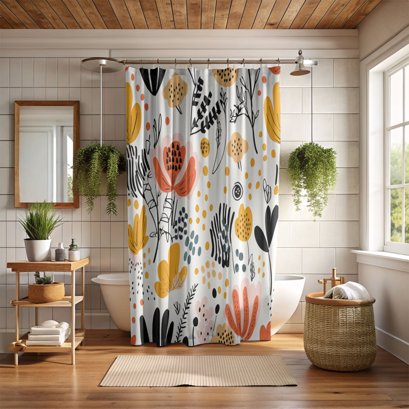 Old-School Flowers - Rideau de douche Premium, H 74 po x l 71 po