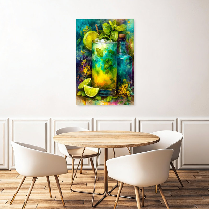 Menthe rafraîchissante Mojito, art moderne abstrait coloré, H 48 po x l 32 po