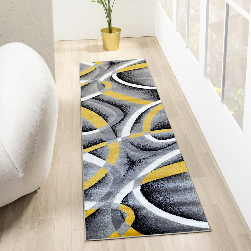 Arsenovic Power Loom Yellow/Gray Indoor Rug, Runner 2' x 8'