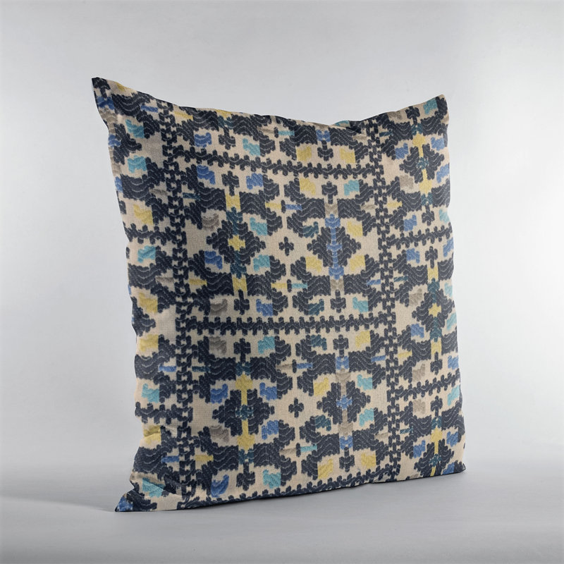Coussin damassé Morocco, 24 po x 24 po, bleu