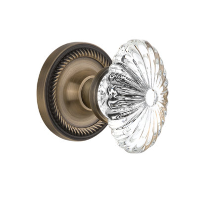Bouton de porte mortaise intérieur ovale cannelé en cristal avec rosette Rope