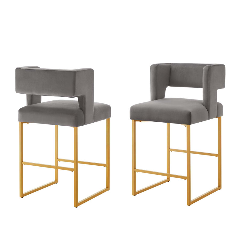 Ensemble de 2 tabourets de bar modernes à hauteur de comptoir avec dossier ouvert carré, Gris