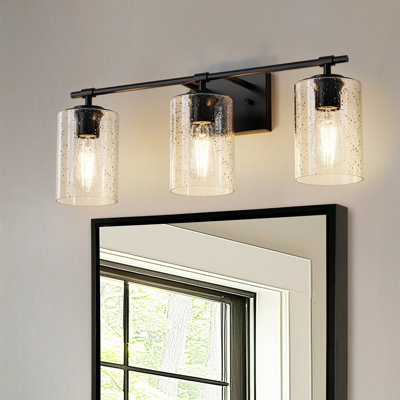 Aftin Modern 3-Light Black Vanity Fixture With Bubble Glass Shades