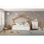 Lit simple en bois simple, blanc avec finition en bois naturel - 2 tiroirs et 4 étagères pratiques pour le décor de la chambre