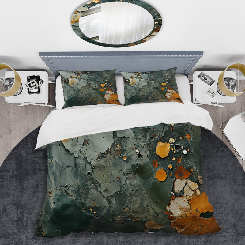 Ensemble de housse de couette en marbre doré et vert Terrazzo Marble Elegance IV, Housse de couette pour grand lit