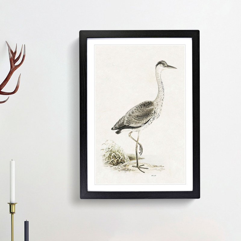 Grey Heron by Von Wright - Picture Frame Painting Print, Black Framed, 36cm H x 27cm W x 2cm D