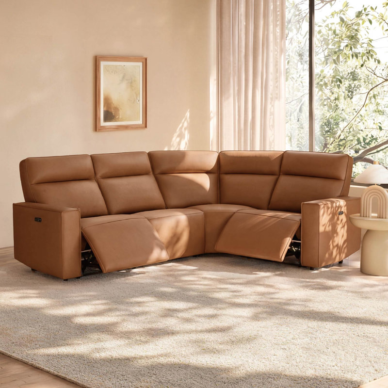 Canapé modulaire inclinable électrique en cuir véritable 4 pièces Jarobi, H 39,37 po x l 108,66 po x P 78,35 po