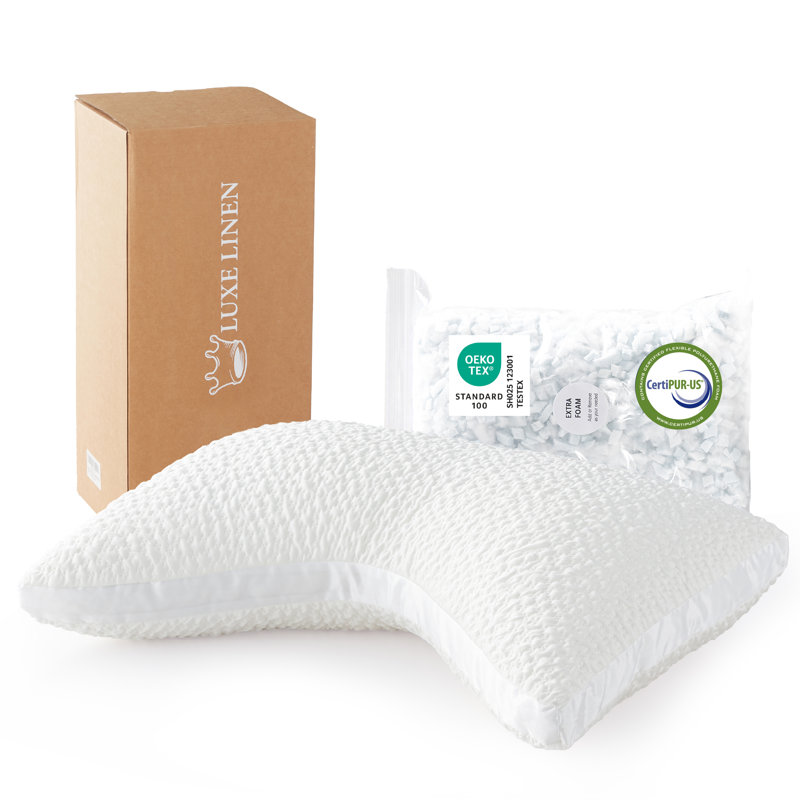 Oreiller de couette rafraîchissant pour le soutien du cou et des épaules, mousse à mémoire de forme ergonomique incurvée en forme de croissant à soufflet (certifié CertiPUR-US) avec rembourrage supplémentaire, housse douce et froide, blanc standar