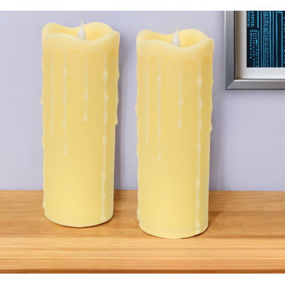 Set of Two Yellow Flameless Pillar Candles