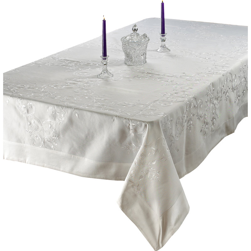 Ayva Embroidered Vintage Tablecloth, 90" W x 60" L, White
