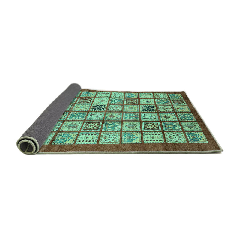 Tapis géométrique bleu / blanc fabriqué à la machine, Rond 4 pi