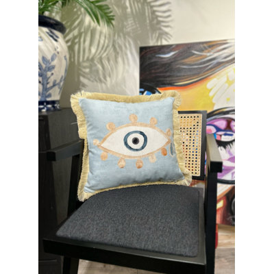 Luxurious Square Cushion, 17.7 x 17.7 inches, Blue, Gold, White & Cream | 100% Polyester Fabric for Ultimate Comfort | Stylish Addition to Living Room, Bedroom & Office Decor, Soft & Durable Design