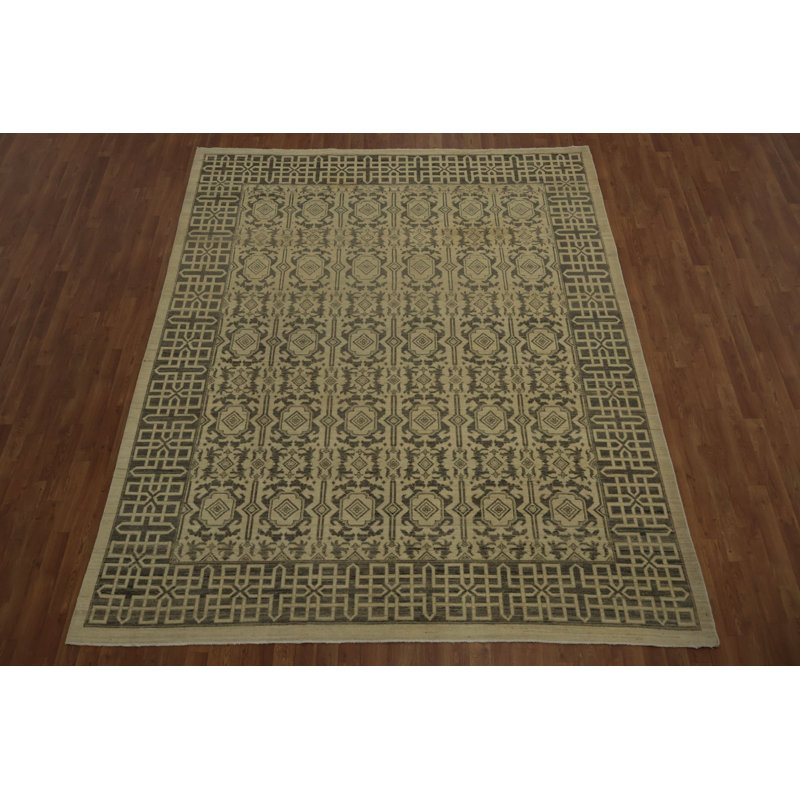 Tapis luxueux de luxe Peshawar 8 x 10 avec bordure géométrique audacieuse