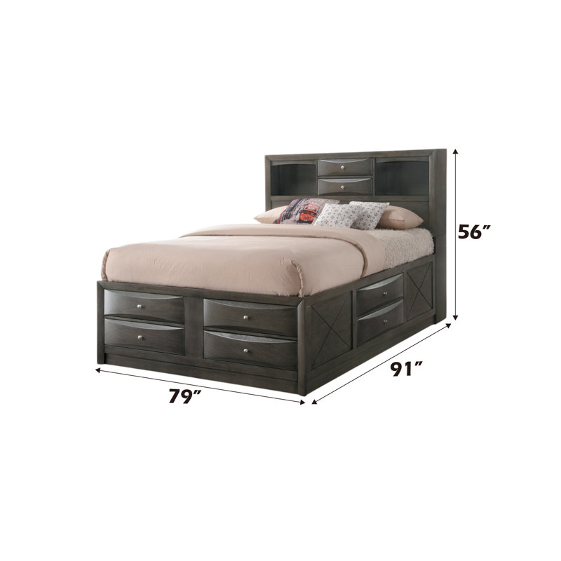 Gray Oak Upholstered King Captain's Bed with Bookcase Storage