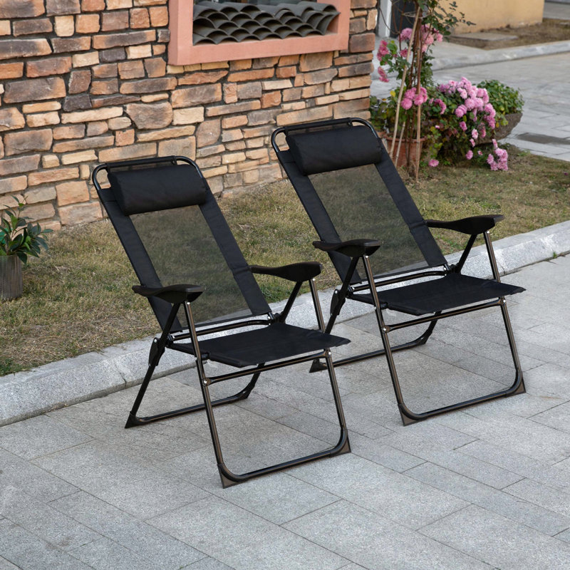 Ensemble de 2 chaises de patio pliantes avec dossier réglable et appui-tête amovible, Noir