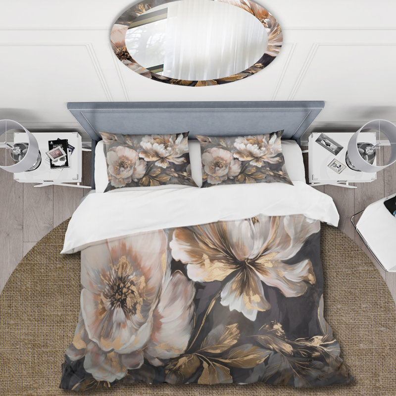 Ensemble de housse de couette en microfibre / polyester blanc et gris Blooms In Motion IV Bedding
