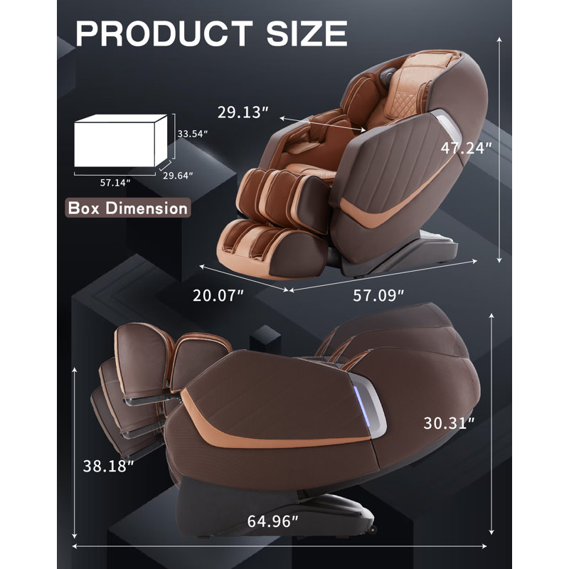 Fauteuil de massage 3D noir en similicuir noir avec enceinte Bluetooth et 24 coussins gonflables, Similicuir brun
