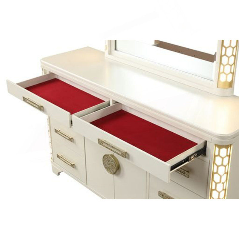 Ensemble de chambre à coucher grand et unique 5 pièces à DEL en bois beige JASMINE