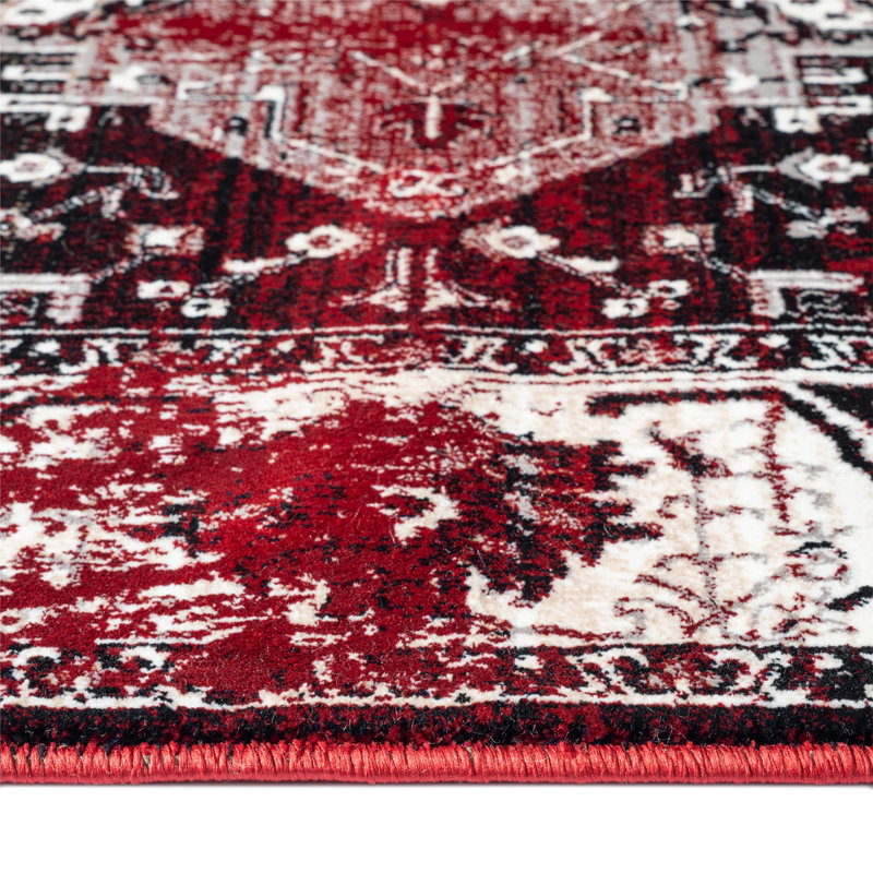 Floral Flatweave Area Rug, Rectangle 200 x 290 cm, Red