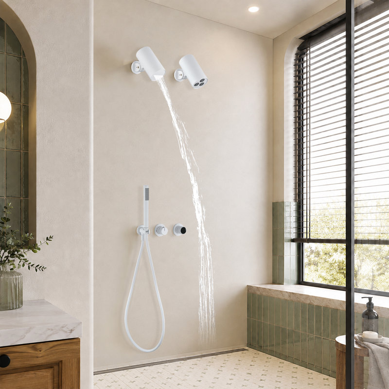 Système de douche complet avec inverseur Lamh, Blanc mat