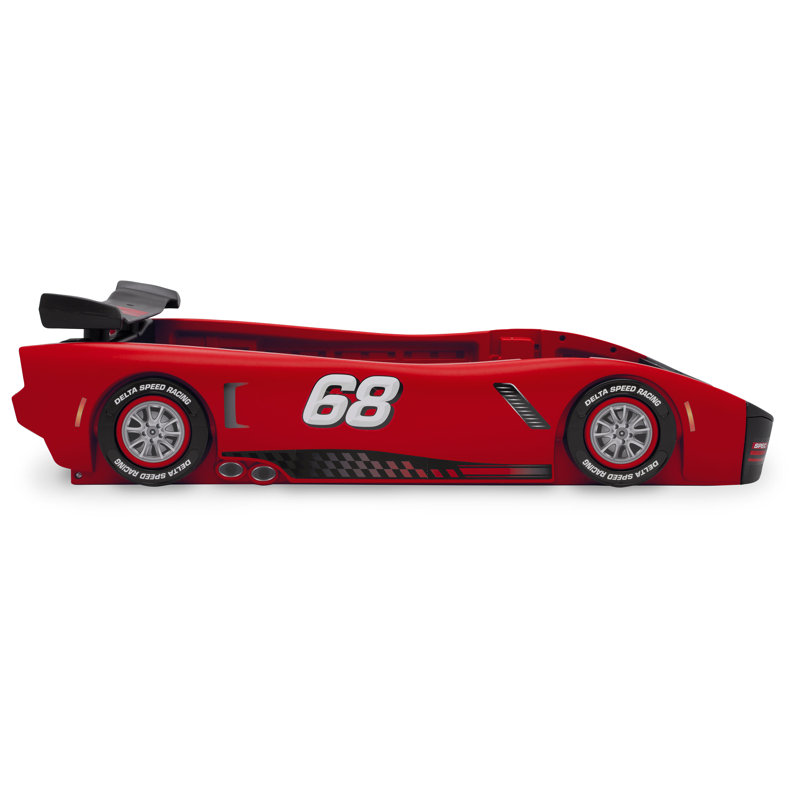 Red Twin Race Car Bed with Headboard and Frame
