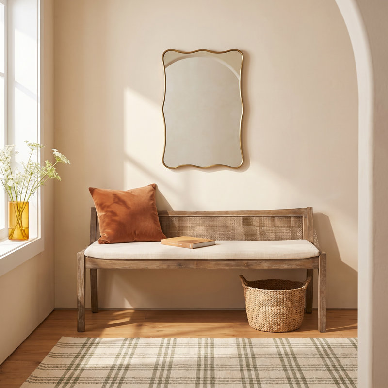 Donner Cane Back Cushioned Bench, Brown