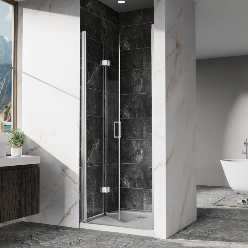 Porte de douche pivotante en verre 32 à 33 pouces avec cadre en aluminium, ouverture réversible droite / gauche et traitement de surface antirouille