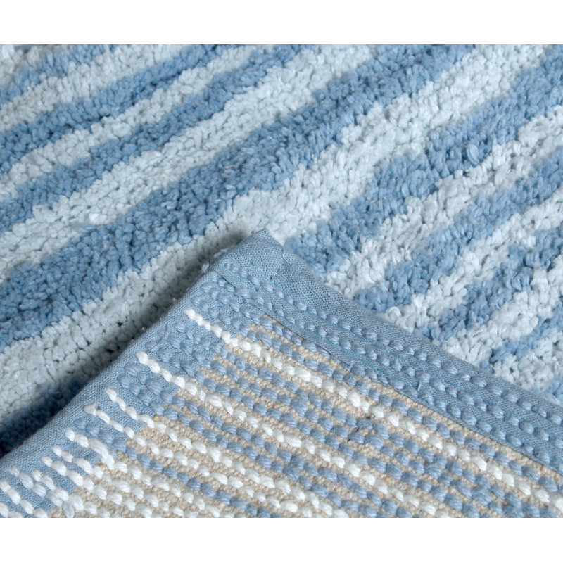 Tapis pour salle de bain 100% coton avec envers en latex, Bleu, Simple - L 21 po x l 54 po