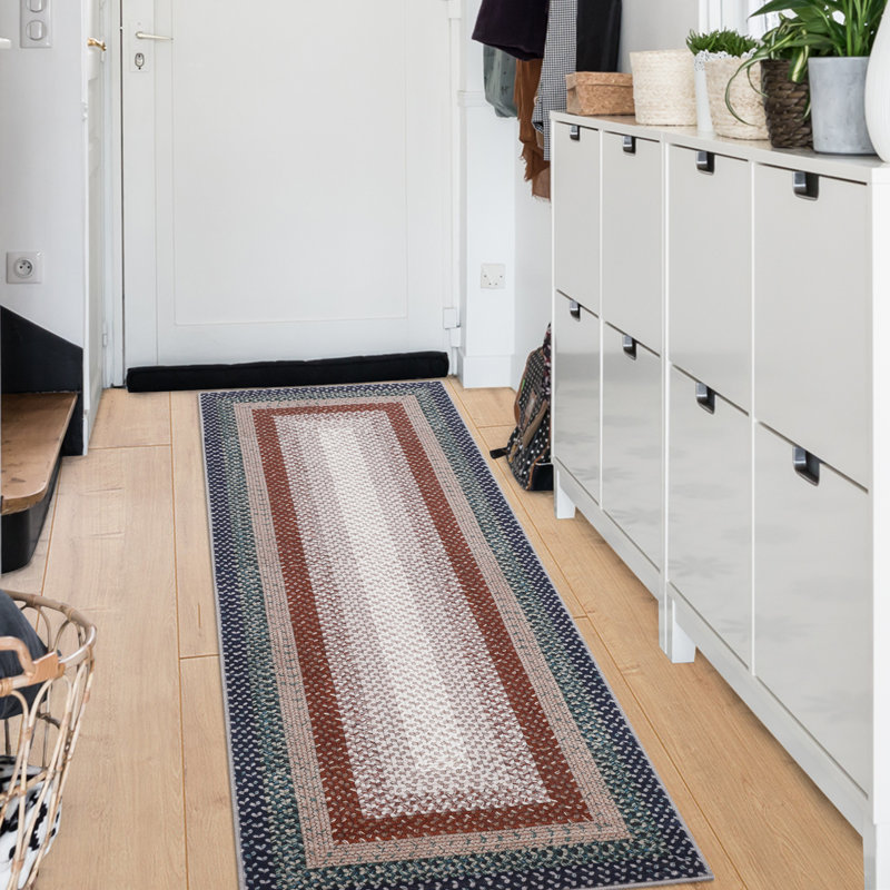 Machine Washable Rug for Living Room Braided Print Non-Slip Area Rug Stain Resistant Carpet for Dining Room Bedroom Nursery Office