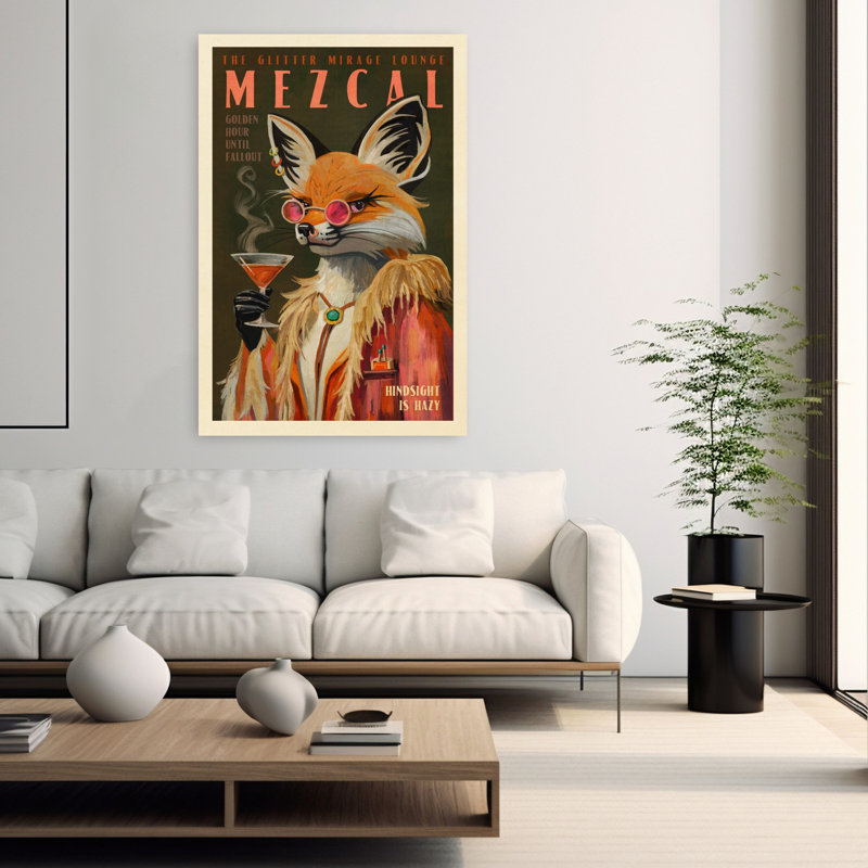 Imprimé renard mezcal. Art rétro rétro affiche un cocktail rétro, art mural rétro, H 60 po x l 40 po