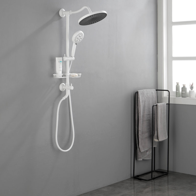 Showerspas Shower System, With 10" Rain Showerhead, 4-Function Hand Shower, Adjustable Slide Bar And Soap Dish, White