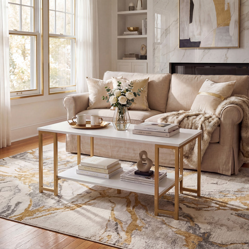 Coffee Table, White Top/Gold Base