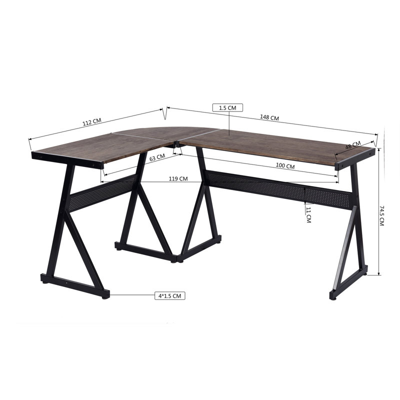 Alsen Corner Metal Base Writing Desk
