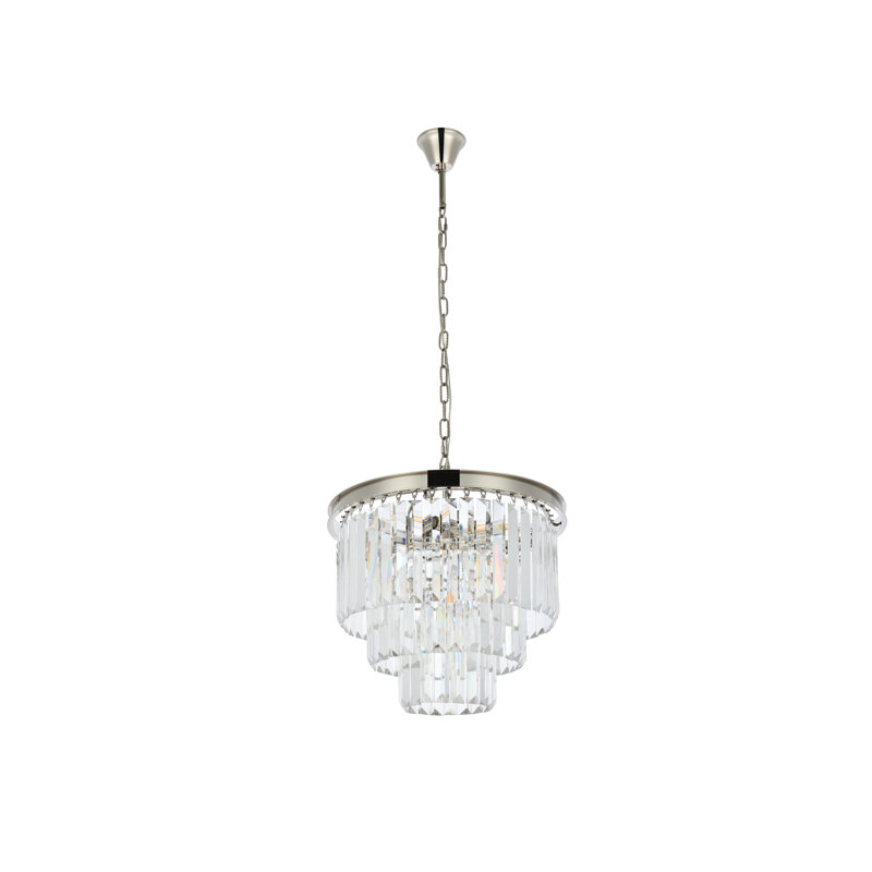 Yazmin 9 - Light Dimmable Tiered Chandelier, Clear, Polished Nickel