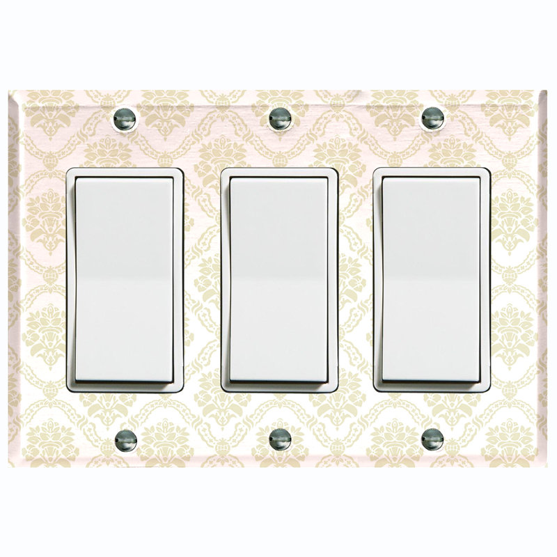 Plaque murale à 3 interrupteurs à bascule Elegant Damask, Gris / blanc