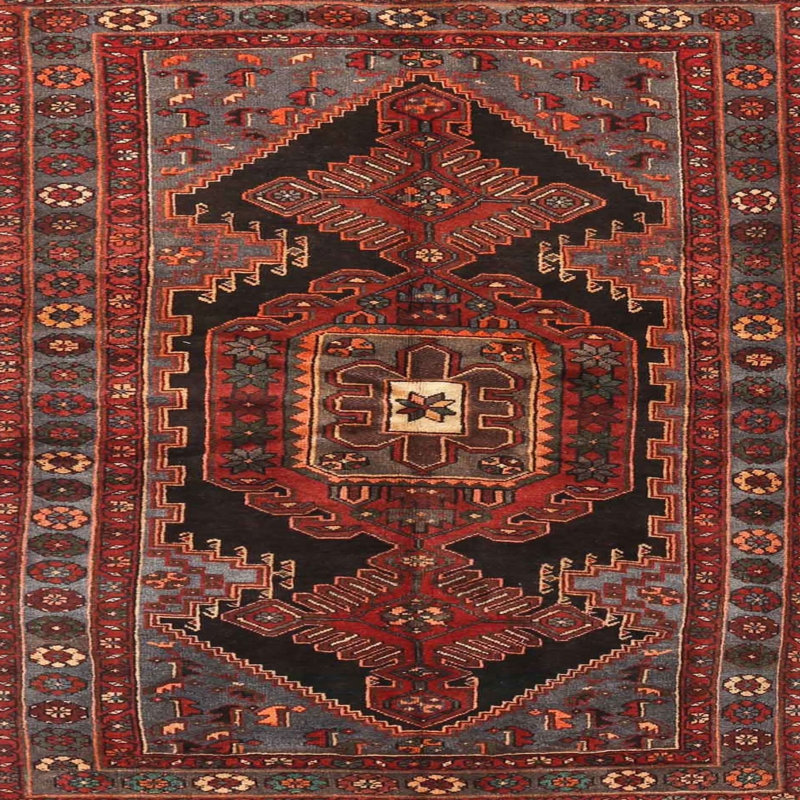 Tapis traditionnel mehroon/noir/bleu, Rond 5 pi