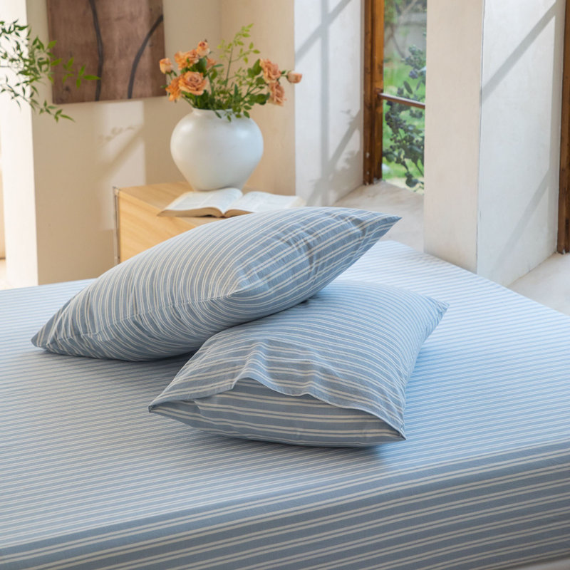 100% Washed Cotton Bedding Sheet Set 4 Pieces,1 Fitted Sheet,1 Flat Sheet and 2 Pillowcases,Comfy Textured Sheet Set