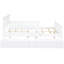 Lit plateforme en bois blanc avec garde-corps et rangement pour les lits doubles-129908882-129908881