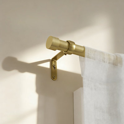 Adjustable Tension Curtain Rod With Decorative Finials And Mounting Hardware, Modern Gold Finish For Window Treatments