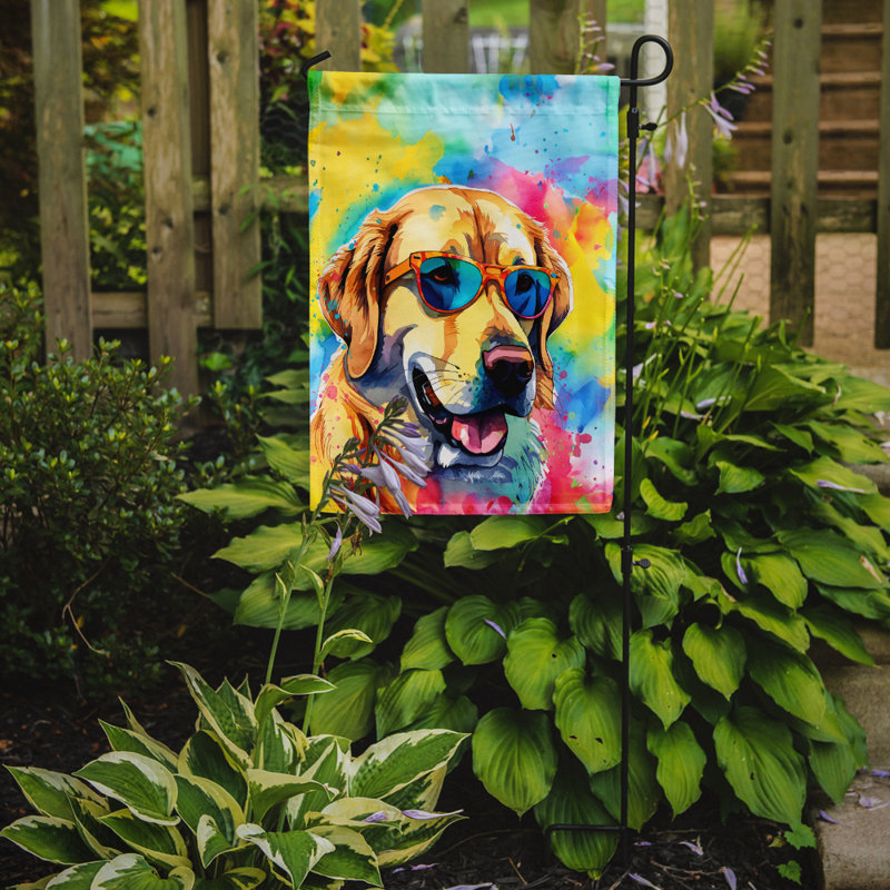 Drapeau de jardin Hippie Dawg, Bleu sarcelle / Labrador jaune