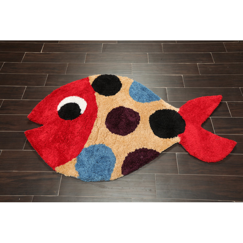 Tapis rouge / brun / noir / bleu en coton / polyester touffeté à la main Wilkerson 3 pi x 5 pi