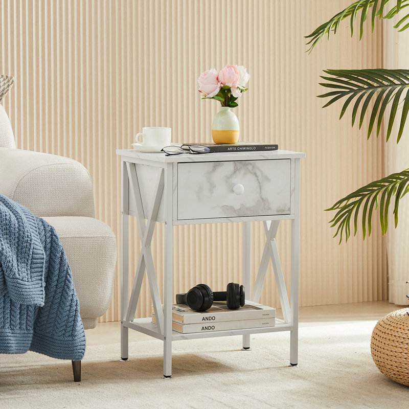Schreffler End Table with Storage, White