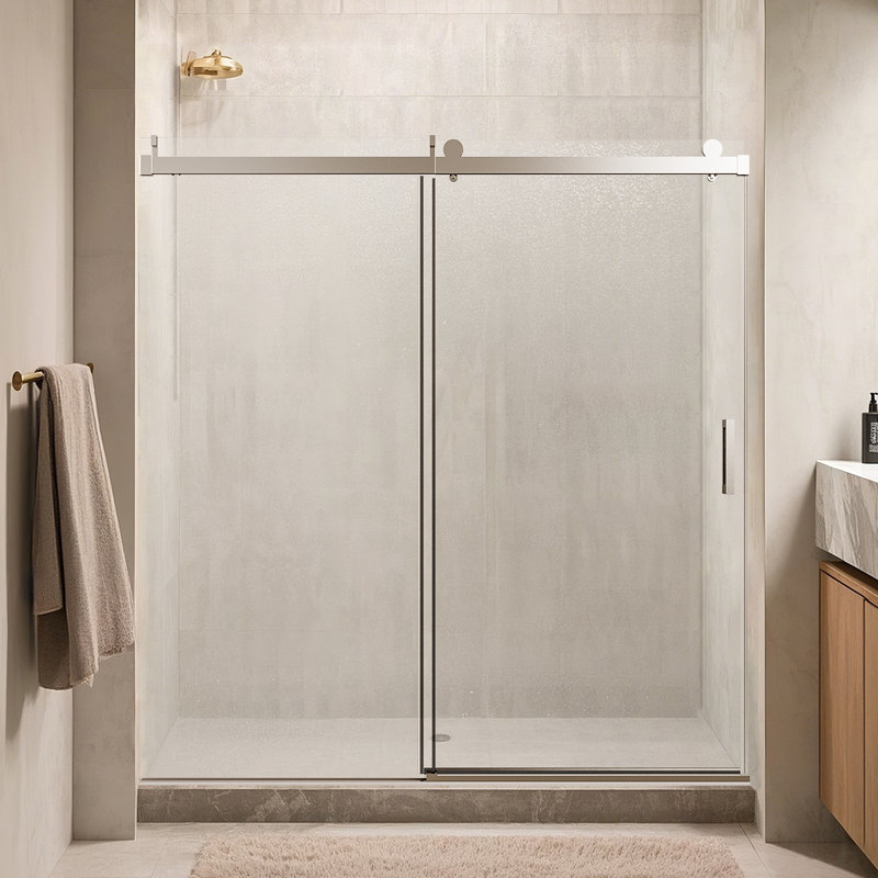 Shower Door 68-72 In W X 76In H, Frameless Single Sliding With Soft-Close 3/8 In Tempered Glass Door, Chrom