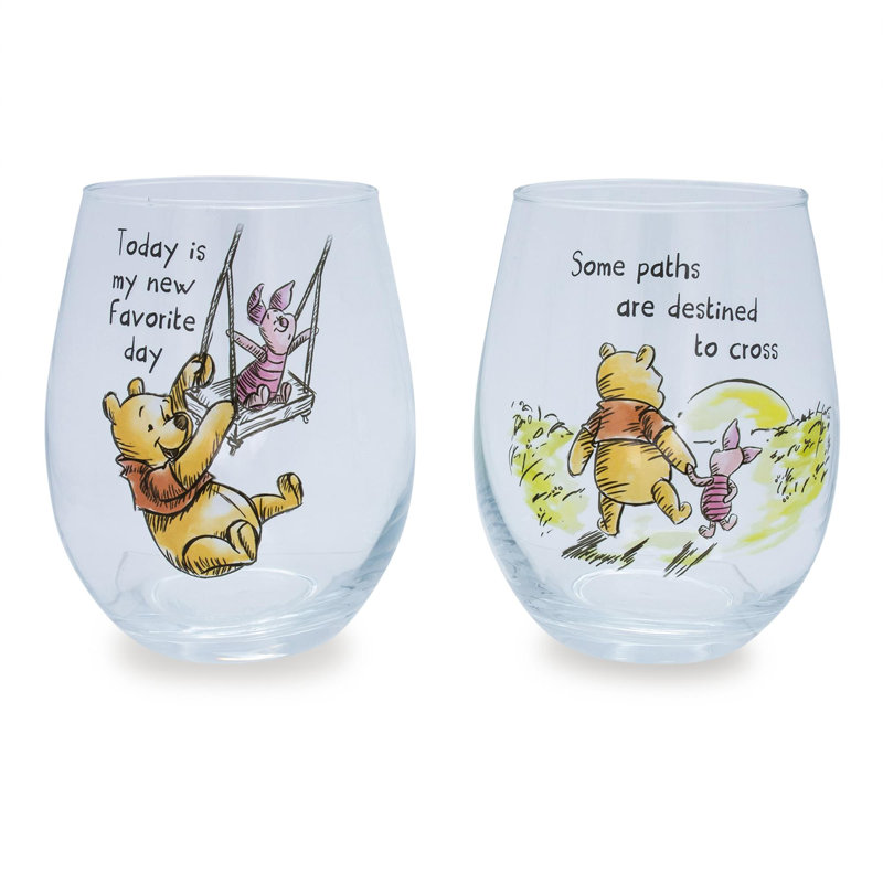 Disney Winnie The Pooh Quotes Teardrop Stemless Wine Glass Set