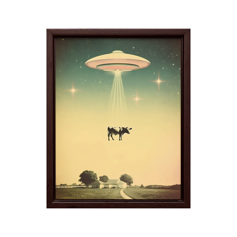Enlèvement de vache UFO, Canvas, Brown Framed, 11"H x 14"W